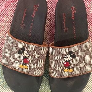 Coach Mickey Mouse Logo Slide Sandals - Brown, Black, Yellow, Red